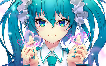 Hatsune Miku, purple hearts, Vocaloid characters, Vocaloid, manga, portrait, Hatsune Miku Vocaloid HD wallpaper