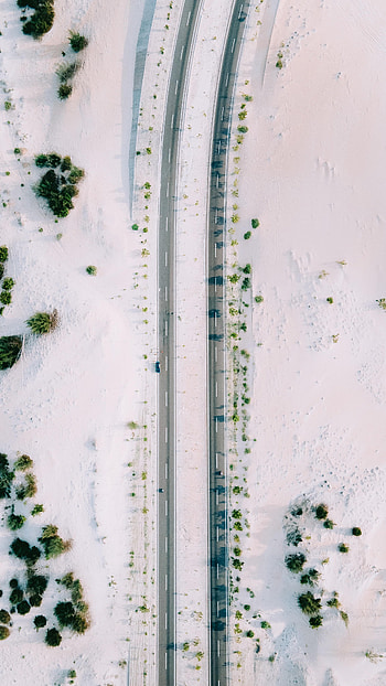 Nature, Sand, Bush, View From Above, Road, Car, Machine HD phone wallpaper