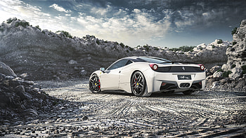 Ferrari 458 Italia, white, sports car, off-road HD wallpaper