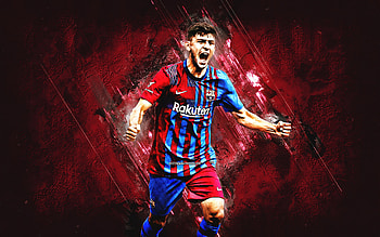 Yusuf Demir, FC Barcelona, Austrian footballer, burgundy stone background, La Liga, Spain, football HD wallpaper