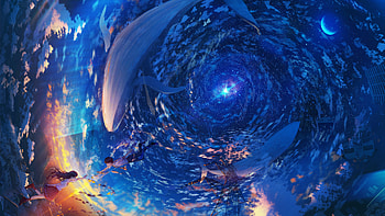 Anime Whale Sky Boy Girl Stars Anime HD wallpaper