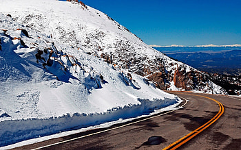 Nature, Mountains, Snow, Road, Turn, Asphalt, Lines HD wallpaper