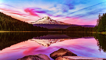 Trillium lake sunrise, sunset, usa, oregon, colors, sky, water, reflections HD wallpaper