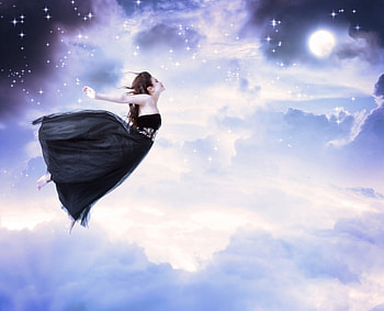 lady, sky, abstract, fantasy HD wallpaper