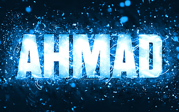 Happy Birtay Ahmad, , blue neon lights, Ahmad name, creative, Ahmad Happy Birtay, Ahmad Birtay, popular american male names, with Ahmad name, Ahmad HD wallpaper