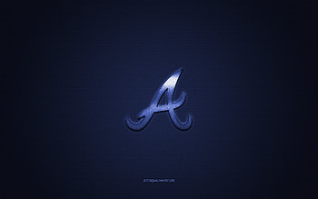 Atlanta Braves emblem, American baseball club, blue logo, blue carbon fiber background, MLB, Atlanta Braves Insignia, baseball, Atlanta, USA, Atlanta Braves HD wallpaper