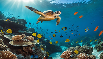 Underwater world, underwater, sea life, fish, Abyss, turtle HD wallpaper