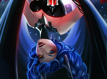 Halloween, blue, bat, girl, vampire, fantasy, red, olchas, luminos HD wallpaper