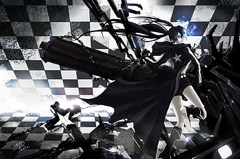 *Black*Rock*Shooter*, sexy, white, black, blue eyes, kuroi mato, black rock shooter, cute, girl, dark, violent, anime, weapon, chains HD wallpaper