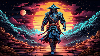 Modern Samurai, Modern, samurai, neon, warrior, Japan HD wallpaper