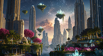 Dreamscape: A Magical Realm in Ultra, futuristic city, floating island, fantasy landscape, skyscraper HD wallpaper
