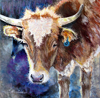 Wait'n For The Ropers, waiting, cow, steer, painting HD wallpaper