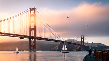 Golden Gate : Sailboat Sunrise, Golden Gate Bridge HD wallpaper