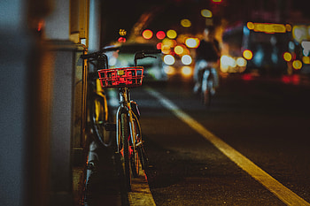 Night, Glare, Miscellanea, Miscellaneous, Street, Bokeh, Boquet, Bicycle HD wallpaper