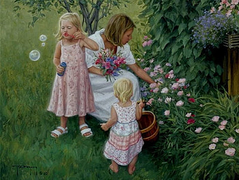 Painting by Robert Duncan, robert duncan, painting, art, flower, mother, garden, nature, grass HD wallpaper