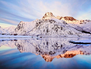 snow covered mountain, water, lake, snow, mountain HD wallpaper