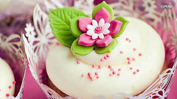 cupcake, pink, graphy, flower, vector, leave HD wallpaper
