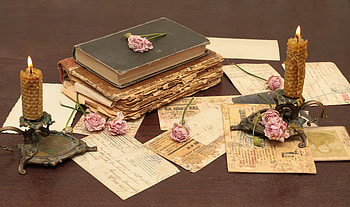 Still life, rose, pink, book, candles HD wallpaper