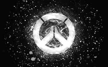 Overwatch white logo, , white neon lights, creative, black abstract background, Overwatch logo, online games, Overwatch HD wallpaper