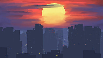 Sunset over the city, artwork HD wallpaper