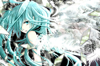 Hatsune Miku, blue, awesome, feathers, cute, angel, vocaloid, beauty, nice, miku, vocaloids, hatsune, contrast, aqua eyes, wings, white, twintail, girl, aqua, beautiful, diva, anime, pretty, aqua hair, cool, idol, virtual HD wallpaper