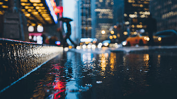 Urban rain, City vibe, Rain-soaked streets, Atmospheric view HD wallpaper