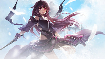 Absolute sword, konno yuuki, purple hair, cute, long hair, nice, sword art online, cg, , happy, adorable, windy, cloud, female, sweet, smiling, scene, smile, konno, girl, yuuki, kawaii, wind, anime girl, alo, sao, yuuki konno, anime, pretty, lovely HD wallpaper