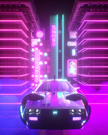 Art, Shine, Light, Car, Machine, Neon, Retrowave HD phone wallpaper