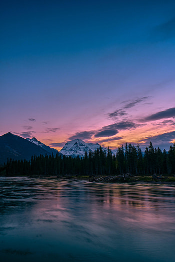 Nature, Trees, Sunset, Mountains, Rocks, Lake, Forest HD phone wallpaper