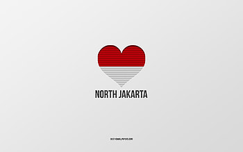 I Love North Jakarta, Indonesian cities, Day of North Jakarta, gray background, North Jakarta, Indonesia, Indonesian flag heart, favorite cities, Love North Jakarta HD wallpaper