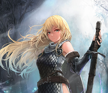 Beautiful, blonde, warrior, art HD wallpaper