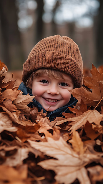 Cute Child in Leaf Pile: A Joyful , child, cute, Autumn, leaf HD phone wallpaper