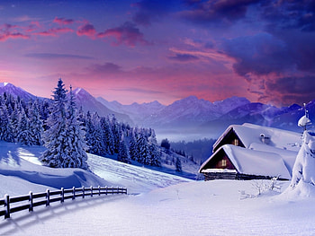 Landscape, Winter, Houses HD wallpaper
