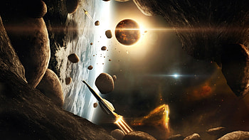 Parts of Infinity, galaxies, Earth, planets, graphics, space, debris HD wallpaper