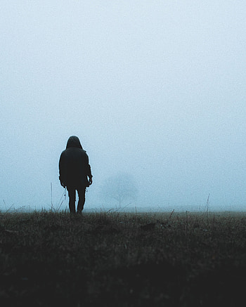 Grass, Miscellanea, Miscellaneous, Fog, Human, Person, Loneliness HD phone wallpaper