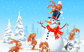 Snowman, winter, Christmas, snow, rabbit HD wallpaper