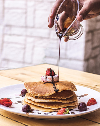 Fruits, Food, Chocolate, Desert, Hand, Pancakes HD phone wallpaper