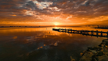 Pier at Sunset, landscape, nature, piers, sunset, boats HD wallpaper