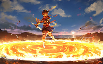 Anime, Fire, Men HD wallpaper