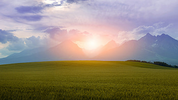 Quiet Countryside Soft Field Landscape Haze, field, landscape, mist, sunset, mountains, mountain, sky, nature HD wallpaper
