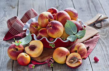 Fruits, Food, Raspberry, Plate, Nectarines HD wallpaper