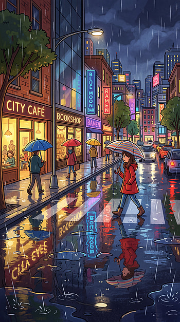 Neon Rain Reflections — , City Street, Umbrella HD phone wallpaper