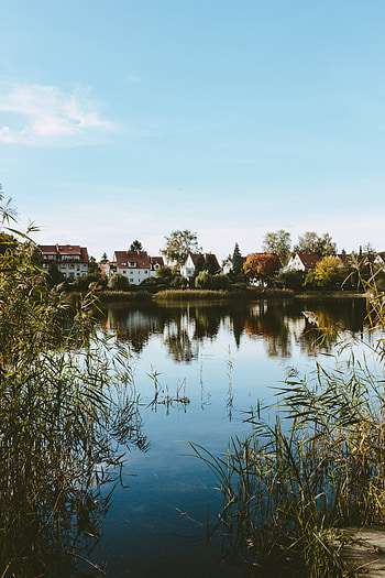 Nature, Houses, Grass, Twilight, Lake, Shore, Bank, Dusk HD phone wallpaper