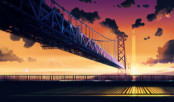 Painting of Akashi Kaikyo Bridge, Artistic representation, Japanese bridge, Creative expression HD wallpaper