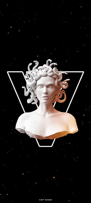 Medusa, gold, white, black, statue, artwork HD phone wallpaper