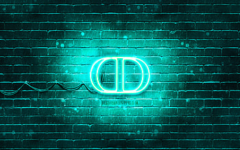 Christian Dior turquoise logo, , turquoise brickwall, Christian Dior logo, fashion brands, Christian Dior neon logo, Christian Dior HD wallpaper