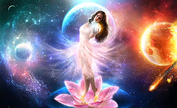 Originem, christabellelamort, pink, planet, fantasy, girl, luminos, lotus HD wallpaper