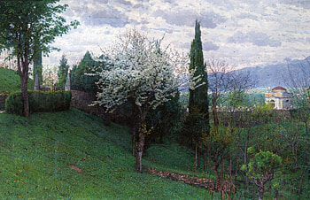 Peacful landscape; The Cemetery of Asolo (1912), landscape, artistic, oil HD wallpaper