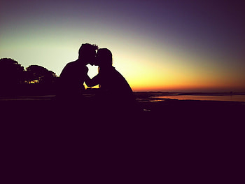 Sunset, Love, Silhouette, Couple, Pair, Kiss HD wallpaper