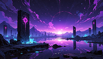 Cosmic Pillars Purple Horizon Reflections, purple, horizon, reflections, artist, artwork, art, digital-art, ai, deviantart HD wallpaper
